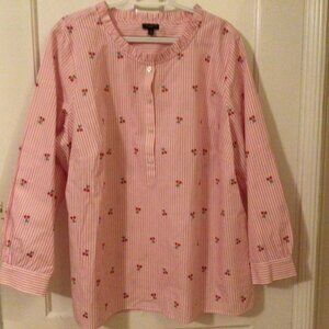 Talbots Pink Striped Blouse with Floral Accents